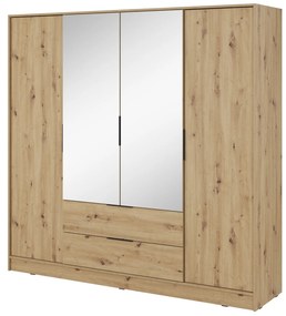 Šatníková skriňa Kelly 4D 206 cm so zrkadlom dub artisan