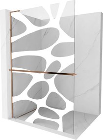 Mexen Kioto+ L, sprchová zástena Walk-In s poličkou a vešiakom 90 x 200 cm, 8mm číre sklo biely vzor, ružové zlato profil, 800-090-123-60-97