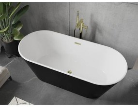 Mexen Flavia, voľne stojaca vaňa 150 x 75 cm, biela-čierna, zlatý lesklý prepad, 54031507575-50
