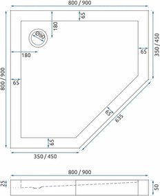 Päťuholníkový sprchovací kút REA AXIN 90x90 cm, chróm/transparent + vanička Diamond čierna