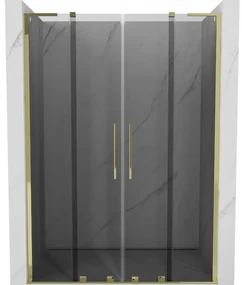 Mexen Velar L Duo, posuvné sprchové dvere do otvoru 150 cm, 8mm šedé sklo, zlatá lesklá, 871-150-003-42-50