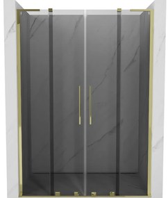 Mexen Velar L Duo, posuvné sprchové dvere do otvoru 150 cm, 8mm šedé sklo, zlatá lesklá, 871-150-003-42-50