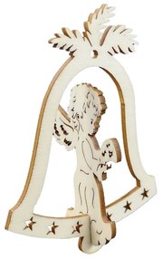 AMADEA Drevená ozdoba 3D zvonček - anjel spievajúci 9 cm
