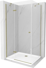 Mexen Roma, sprchovací kút 100 (dvere) x 90 (stena) cm, 6mm číre sklo, zlatý profil + slim sprchová vanička 5cm, 854-100-090-50-00-4010