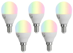 Sada 5 stmievateľných LED žiaroviek E14 G45 opál 4,9 W 470 lm 2700-6500 K