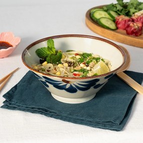 Modrá/béžová porcelánová ramen miska 900 ml Flower – Rex London