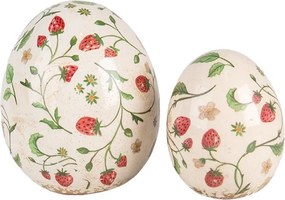 Keramické dekoračné vajíčko s jahôdkami Wild Strawberries L - Ø 14*16 cm