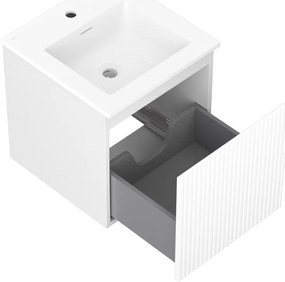 Mexen Rivel, kúpeľňová skrinka 45 cm s umývadlom Otis, 1 zásuvka, drážkovaná, biela matná, 91A20-04547-1-BF01-W18M01