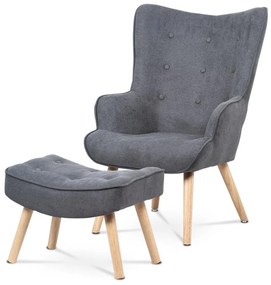 Kreslo ušiak s podnožkou AK-302 GREY, poťah sivá látka, drevené nohy