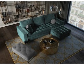 Petrolejovozelená zamatová rozkladacia rohová pohovka Milo Casa Santo, pravý roh