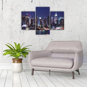 Obraz - Osvetlené New Yorské mrakodrapy (90x60 cm)