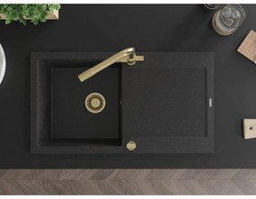 Mexen Leo, drez granitový 900x500x190 mm, 1-komorový a zlatá batéria Duero, čierna-strieborná metalíza, 6501-73-671600-50