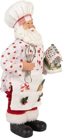 Biela vianočná figúrka Santa Claus kuchár s chalúpkou - 15*10*28 cm
