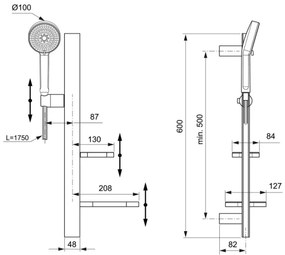 Ideal Standard Alu+ ružová sprchová kombinácia s 2 poličkami BD586RO