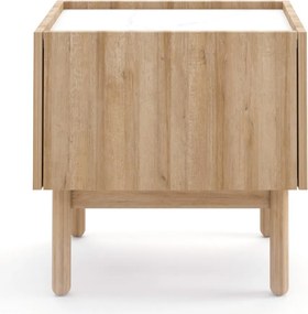 Nočný stolík Boho, dub riviéra/biely mramor