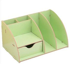 Drevený kancelársky organizér na dokumenty s 5 priehradkami a zásuvkou zelený DIY 3801 Zelená