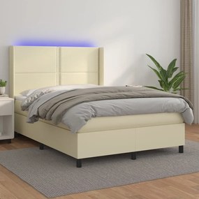 Boxspring posteľ s matracom a LED krémová 140x190 cm umelá koža 3139321