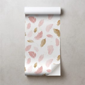 Samolepiaca tapeta ružovo-zlaté jemné pierka