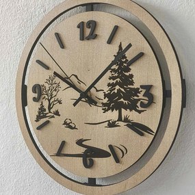 Nástenné hodiny Lesná krajina gravírované | PUPOU: HDF - Javor 30 cm 4795-115320 HDF0607