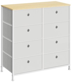 Komoda s 8 textilnými zásuvkami, s kovovým rámom, krémová biela a dub