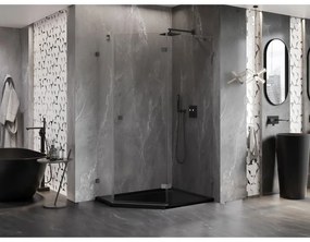 Mexen Lunar, pravý výklopný päťuholníkový sprchový kút 90 x 80 cm, 8mm číre sklo, grafitový profil, 831-090P-080L-95-00-P