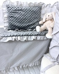 Set do kočíka sivý – deka a vankúšik, obojstranný dizajn 100% bavlna a hebká minky, pohodlie pre bábätko