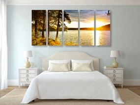 5-dielny obraz západ slnka nad jazerom - 200x100