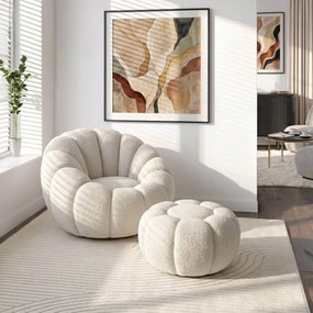 Otáčacie relaxačné kreslo BUONO v krémovej farbe s podnožkou