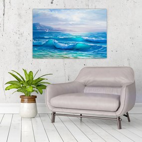 Obraz - Olejomaľba mora s čajkami (90x60 cm)