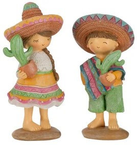 2 ks dekoratívne sošky Mexičanov s kaktusmi - 8,5 * 7,5 * 16,5 cm