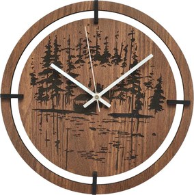 Drevené nástenné hodiny – originálny motív ihličnatého lesa| RENT: HDF - Javor 30 cm 4803-115421 HDF0701-ruky-silver