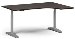 Výškovo nastaviteľný stôl OBOL, elektrický, 675-1325 mm, rohový pravý, doska 1600x1200 mm, sivá zaoblená podnož, wenge