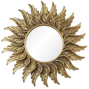 Zlaté zrkadlo v ráme z anjelských krídel - Ø 47 * 3 cm