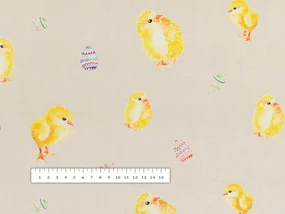 Biante Veľkonočný teflónový obdĺžnikový obrus TF-074 Kuriatka a kraslice na béžovom 140x220 cm