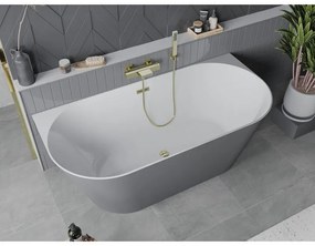 Mexen Oval Slim, voľne stojaca vaňa ku stene, 170 x 80 cm, biela-šedá, zlatý lesklý prepad, 52661708062-50