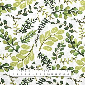 Biante Bavlnený štvorcový obrus Sandra SA-426 Zelené vetvičky s lístkami na bielom 80x80 cm