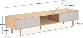 Sivý/v prírodnej farbe TV stolík v dekore jaseňa 180x41x42 cm Anielle – Kave Home