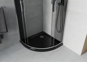 Mexen Rio, štvrťkruhový sprchovací kút s posuvnými dverami 70 x 70 cm, 6mm šedé sklo, chrómový profil + čierna sprchová vanička, 863-070-070-01-40-4170