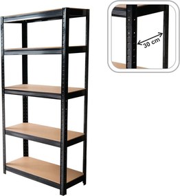 CH 5- policový kovový úložný regál Tosca IV. 180 x 90 x 30 cm - čierna