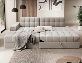 Béžová zamatová rozkladacia rohová pohovka (ľavý roh/s leňoškou) Blezalt – ELTAP