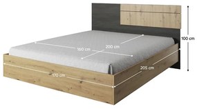 Tempo Kondela Spálňová zostava (skriňa+posteľ+2x nočný stolík), dub artisan/čierna borovica nórska, BAFRA