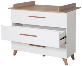 Nízka detská komoda v dekore duba s prebaľovacím pultom v bielo-prírodnej farbe 110x98 cm – Roba