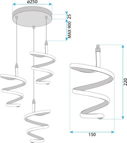 Toolight Toolight, LED závesné svietidlo 3x20W, 4000K, 4000lm, G075-3CPR, zlatá, OSW-08661