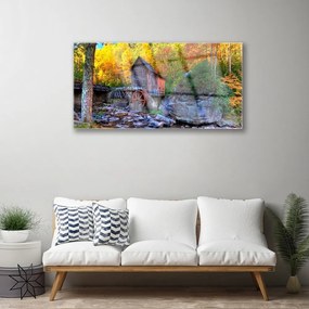 Skleneny obraz Vodné mlyn jesenné les 140x70 cm