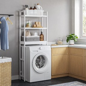 Nastaviteľná bambusová polica do kúpeľne, 63 x 26 x 163 cm, biela