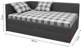 Čalúnená válenda s univerzálnym čelom L/P ARLY 110x200 cm antracit/biela