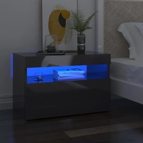 Nočný stolík a LED svetlá 2 ks vysokolesklý sivý 60x35x40 cm