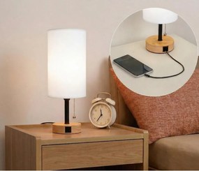Brilagi - Stolová lampa s USB portom TABLON 1xE27/25W/230V dub/čierna/biela