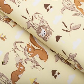 Biante Detská bavlnená obliečka na vankúš s lemom Sandra SA-700 Veveričky a ježkovia na svetlo vanilkovom 50 x 50 cm