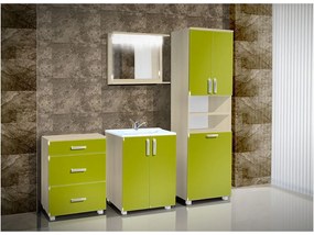 Vysoká kúpeľňová skrinka s košom K16 farba korpusu: Agát, farba dvierok: Bielá lesk